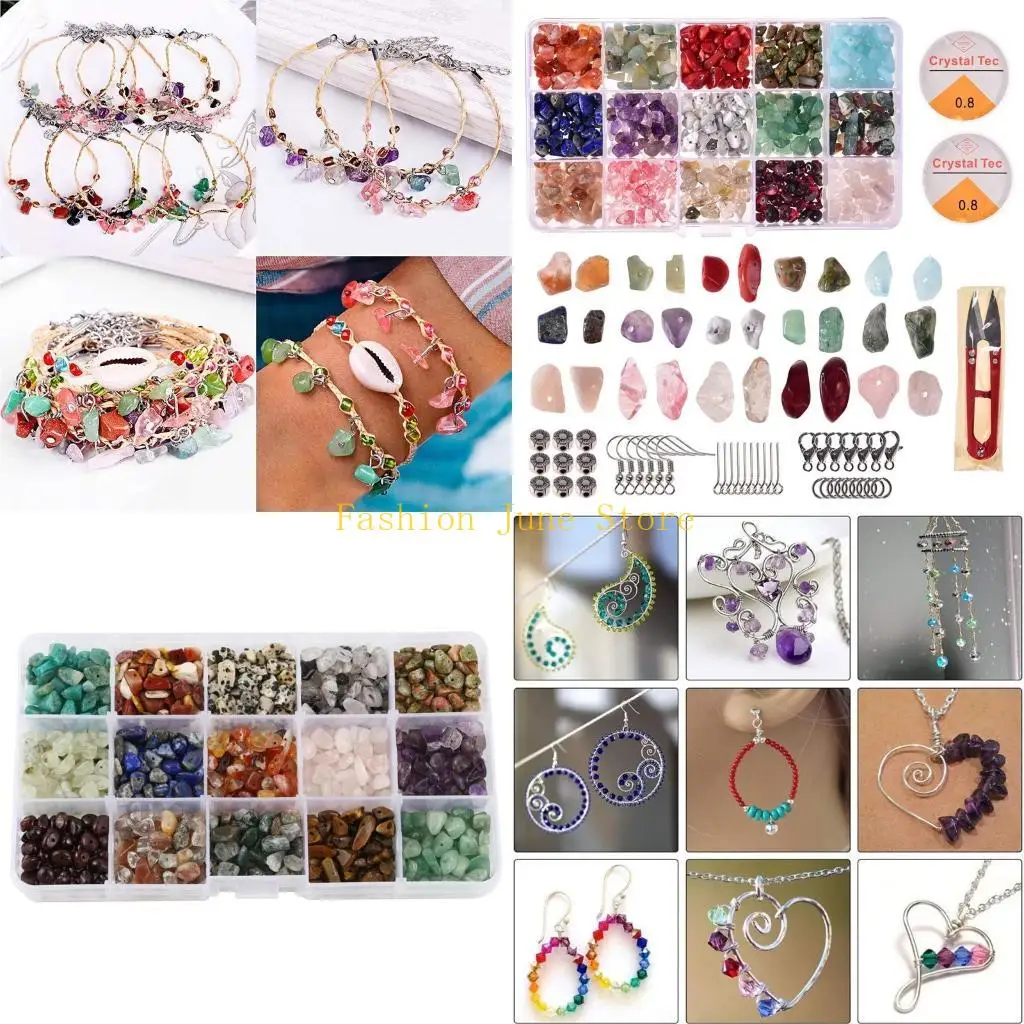 N5KA 1 Set Natural Irregular Gemstones Beads with Jump Rings Ear Hooks Scissors Lobster Clasps for DIY Jewelry Making