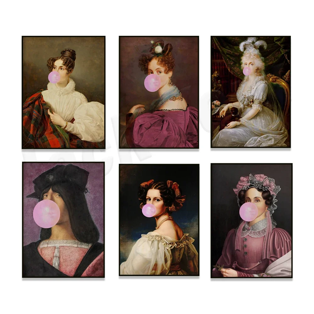 

Woman Chewing Bubble Gum European Famous Canvas Oil Painting Vintage Lady Portrait Wall Art Picture Home Decor Canvas Poster