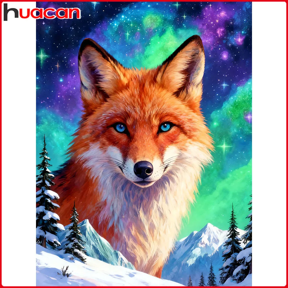 Huacan Vollquadrat Rundes Diamantgemälde Fuchs Winter Diamant Mosaik Tierlandschaft Kunst Dekorative Gemälde