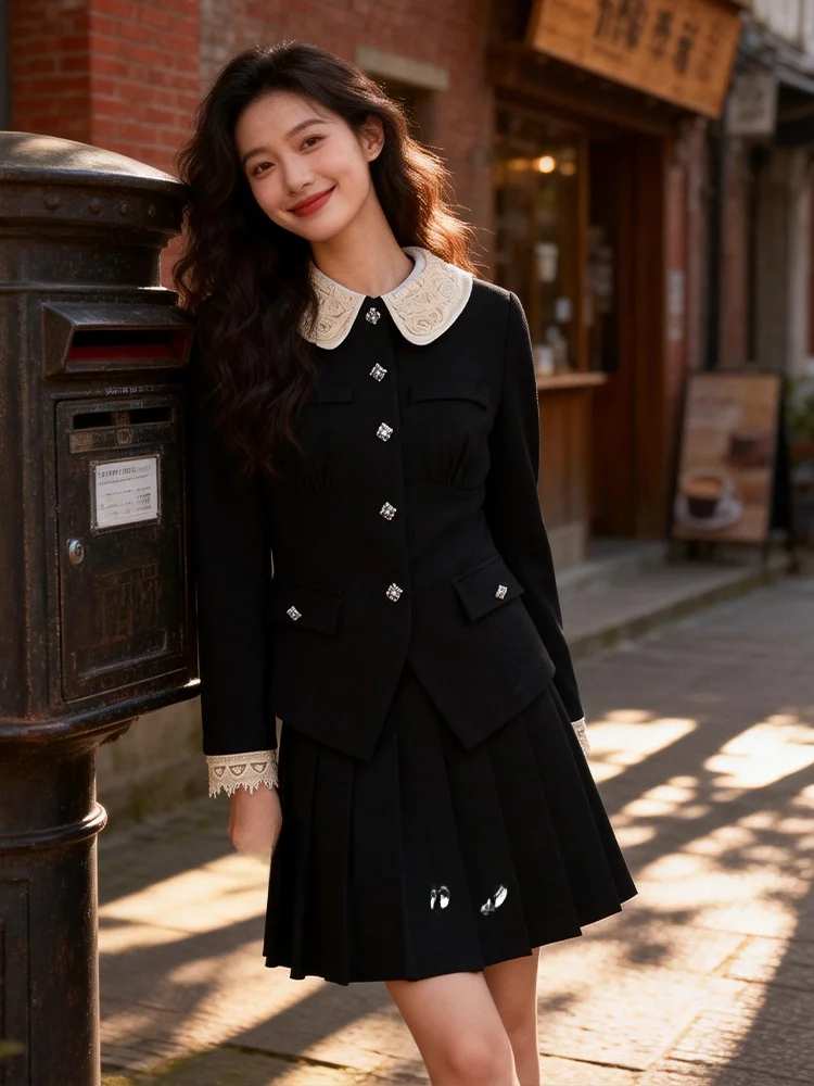 

Комплект из хлопковой смесовой юбки и топа больших размеров для женщин, весна 2026: юбка с воротником-стойкой и сборками, топ на пуговицах, теплая повседневная одежда