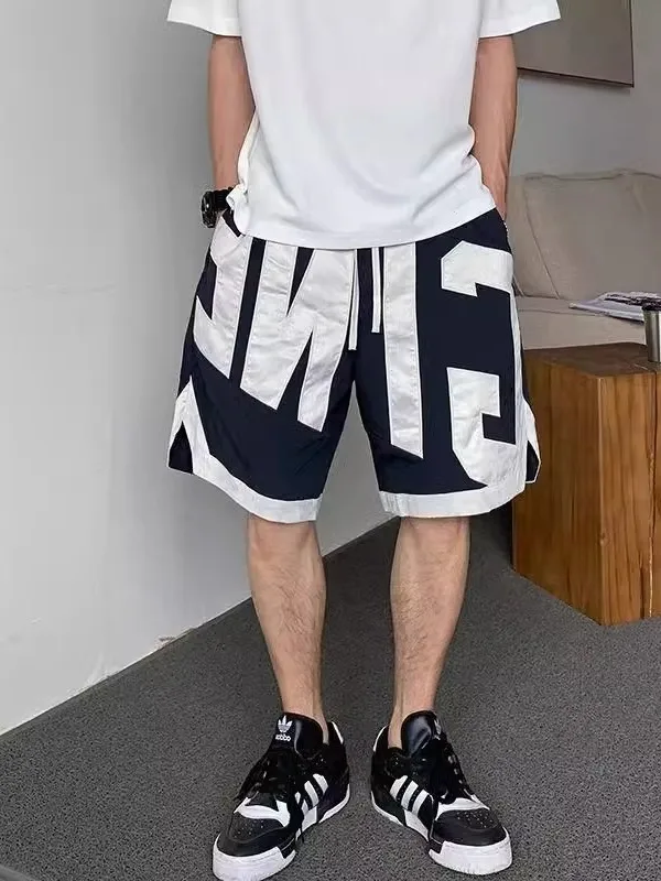 

plus Size Qui Dry Trendy Brand Letter Sport orts Men Summer Thin Loose Casual Five-Quarter Pants Youth Active Sle