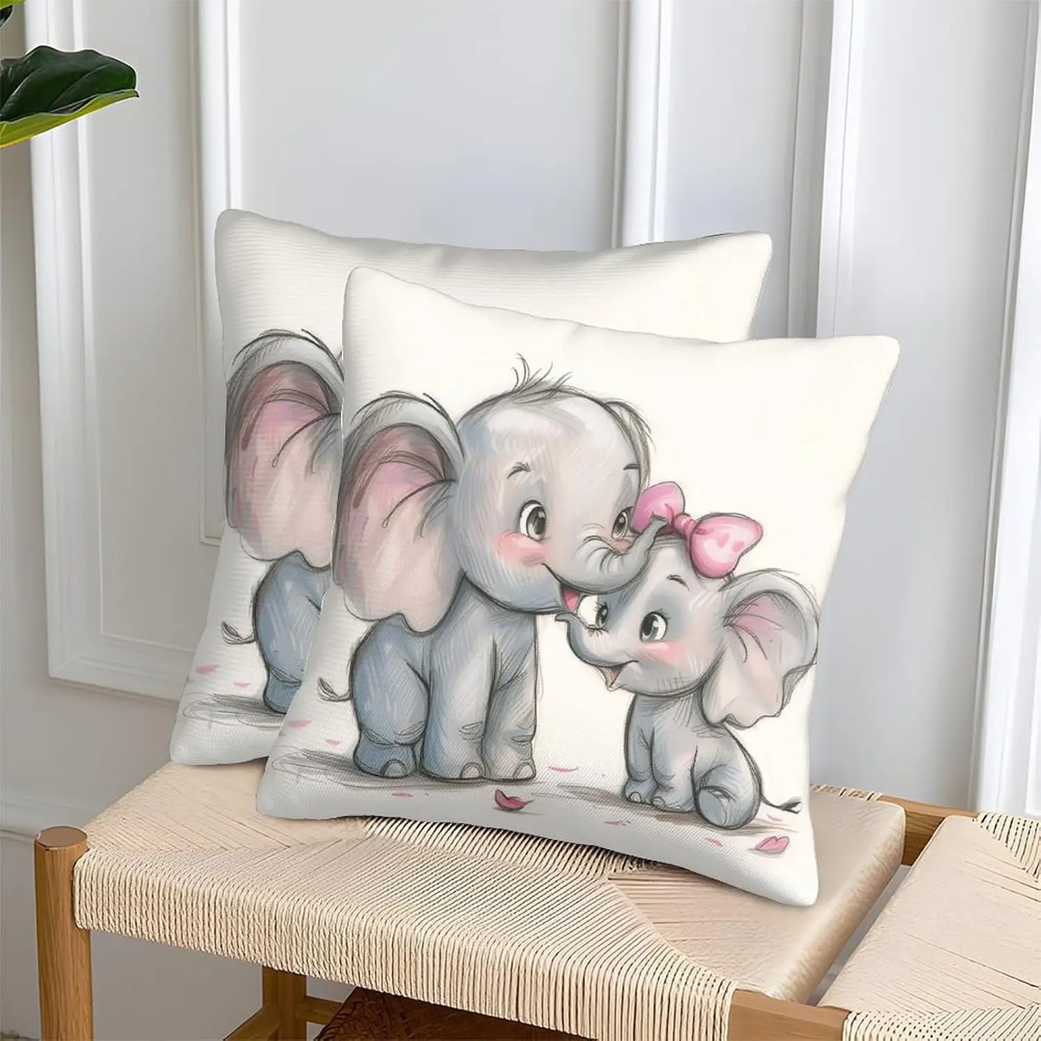 2PC Elephant Cushion Cover Decor Pillowcases Square Cushions with Invisible Zipper Cushion Cover Decor Throw Pillow Case 45x45cm