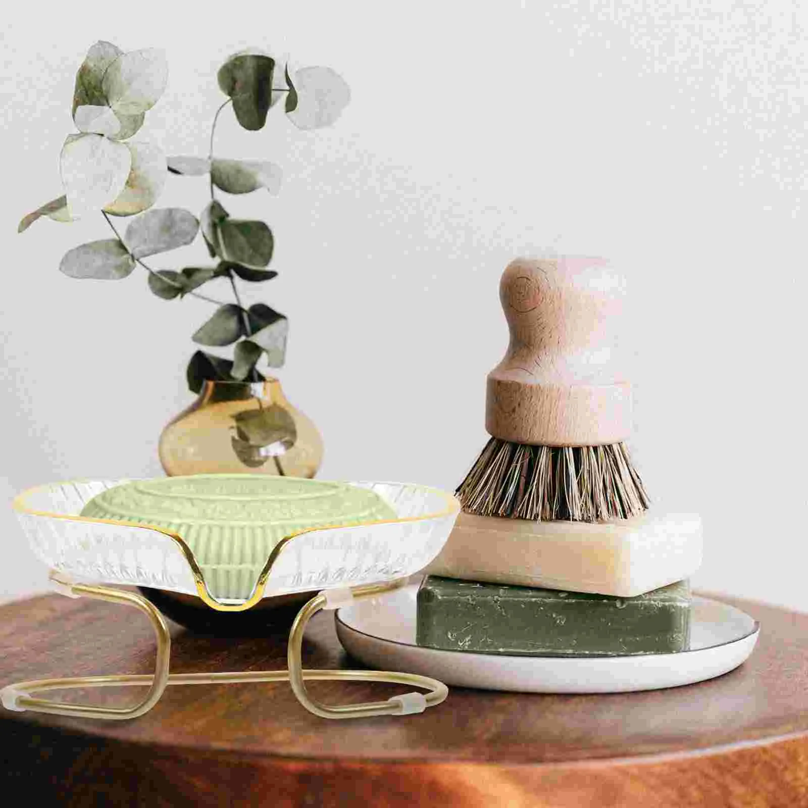 Sink Sponge Holder Light Luxury Soap Bathroom Bar Draining Dish Desktop Tray Green Self