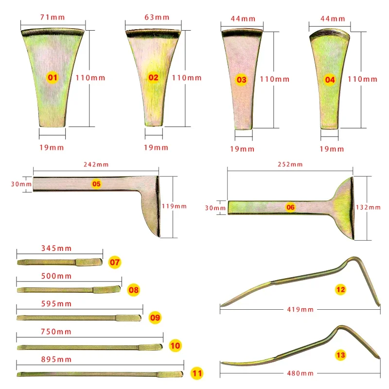 Car Depression Repair Sheet Metal Warping Tool Pry Bar 13 Piece 7-piece Set