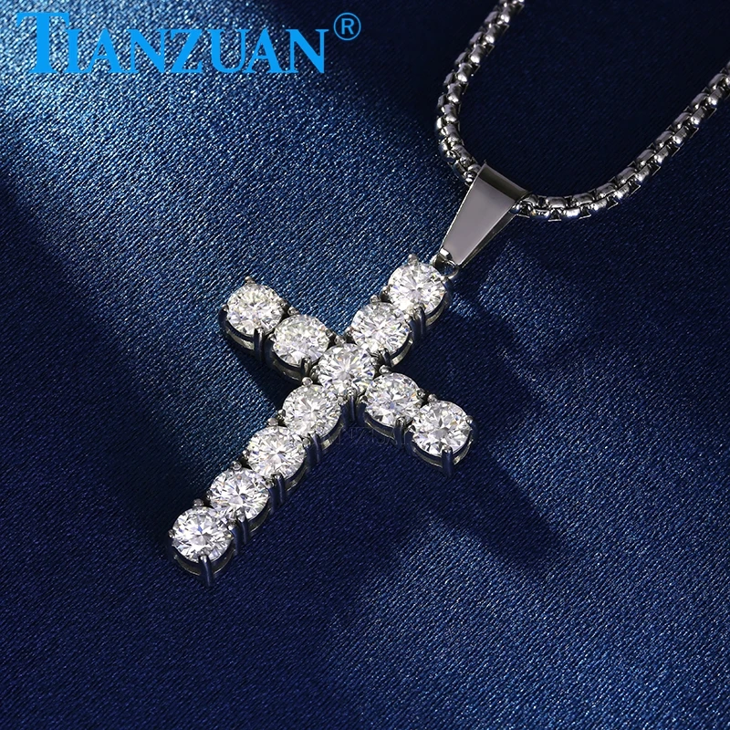 ChimFashion-Collier pendentif croix en acier inoxydable pour femme, Moissanite de forme ronde, Cadeaux de fête, 5mm