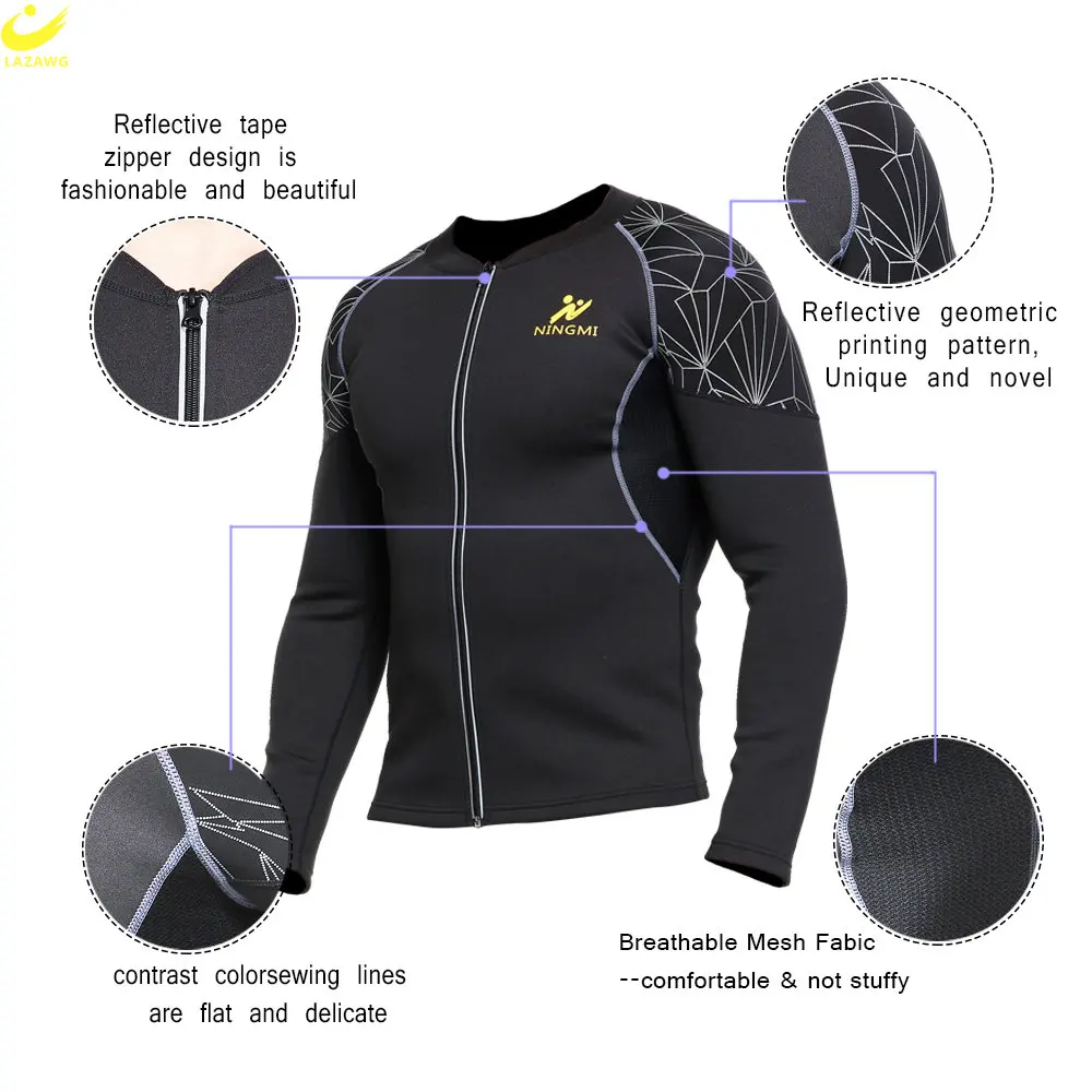 LAZAWG Sauna Jacket for Weight Loss for Men Neoprene Sweat Top Slimming Long Sleeve Body Shaper Workout Fitness Sport Fat Burner