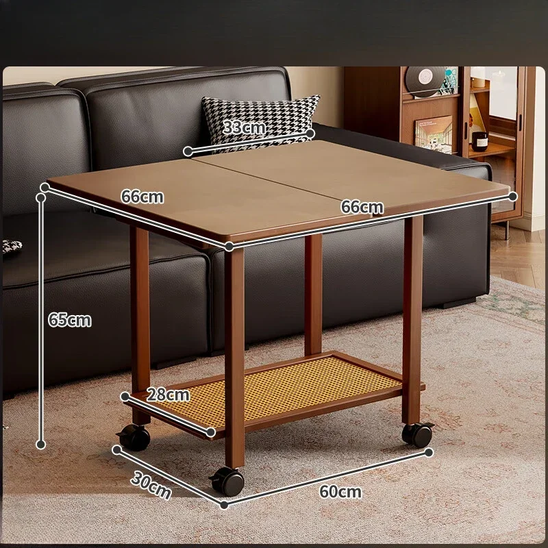 Square Table Coffee Table Living Room Household Movable Folding Solid Wood Sofa Small Multifunctional Medium and Ancient