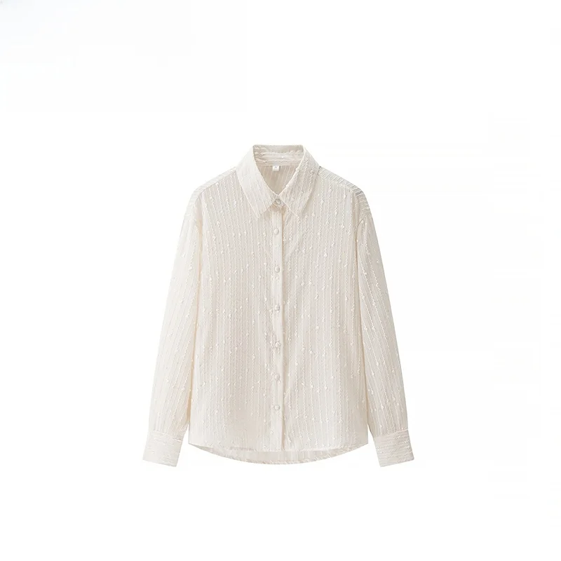 

ZBZA Spring New Women's Faion Design Loose Pattern Casual Long Sve Pearl irt Comfortable Polyester Fiber Commute Sle