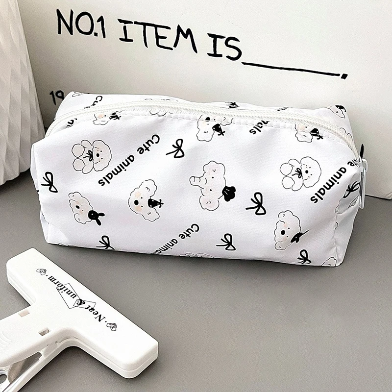 Cute Cartoon Line Bear Printed Pen Bag Portable Large Capacity Pencil Case Stationery Bag Multi-function Storage Bag  ﻿
