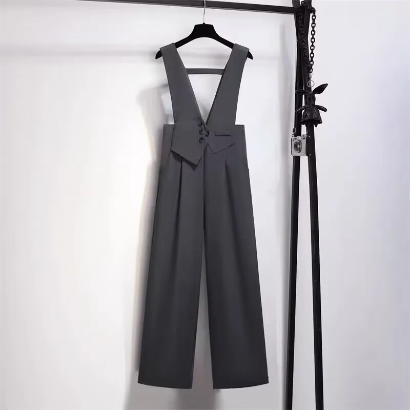 Büro Dame Grau Schwarz Overall Frauen Sommer Herbst Hohe Taille Ärmellose Overalls Combinaison Femme Elegante Overalls