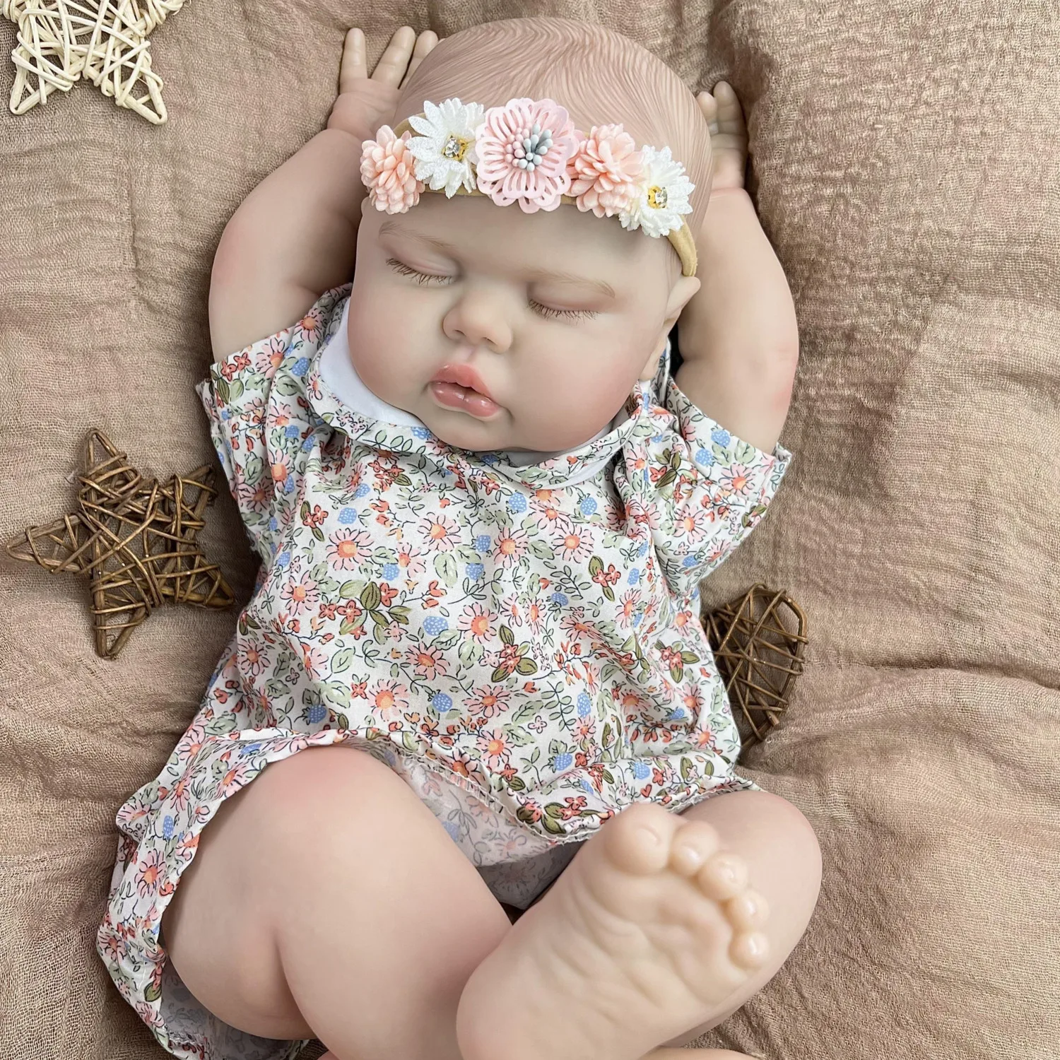 Poupée Reborn BZDOLL réaliste de 50 cm (20 pouces) en vinyle souple avec robe à imprimé floral et veines visibles, jouet pour bébé princesse
