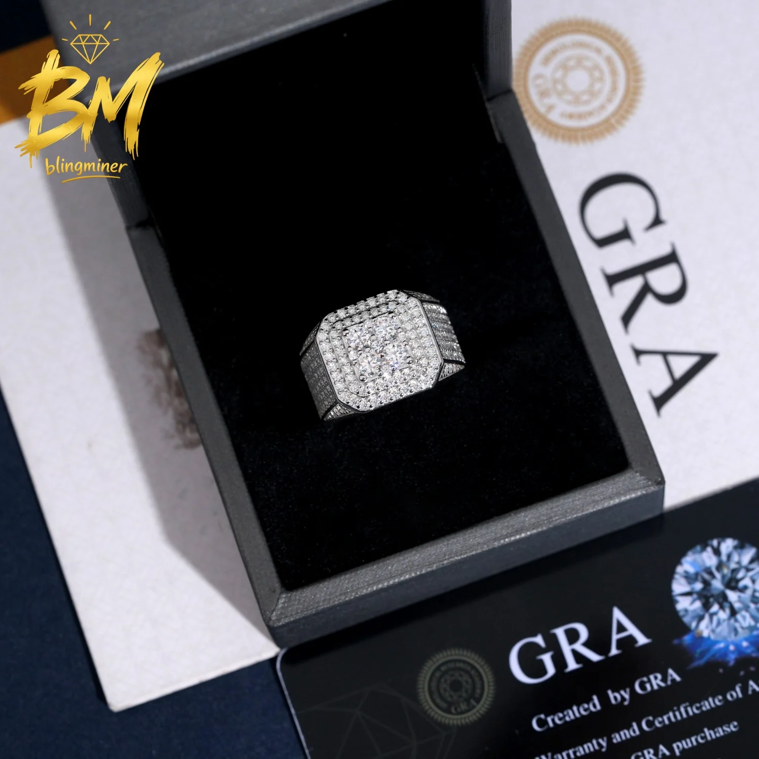 Blingminer Iced Oute VVS Moissanite Rings For Men Women S925 Silver Finger Jewelry Pass Diamonds Tester GRA Free Shipping