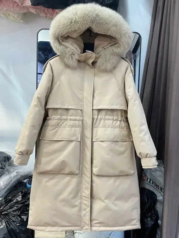 Winter New Thick Collar Down Coat Women Mid Length Thickened White Duck Down Women Windproof Coat Parkas Women Down Jackets Coat