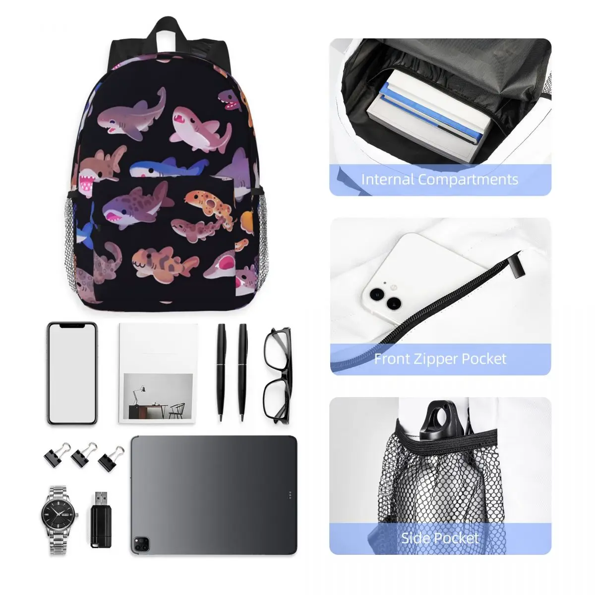 Shark Day Rucksack, heißer Verkauf, Tagesrucksack, große Kapazität, für Jungen und Mädchen, Büchertasche, Umhängetaschen für Männer und Frauen, Schultasche