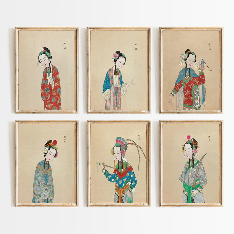Chinoiserie Peking Opera Ladies Portraits Chinese Art Posters and Prints Canvas Printing Wall Picture for Living Room Home Decor