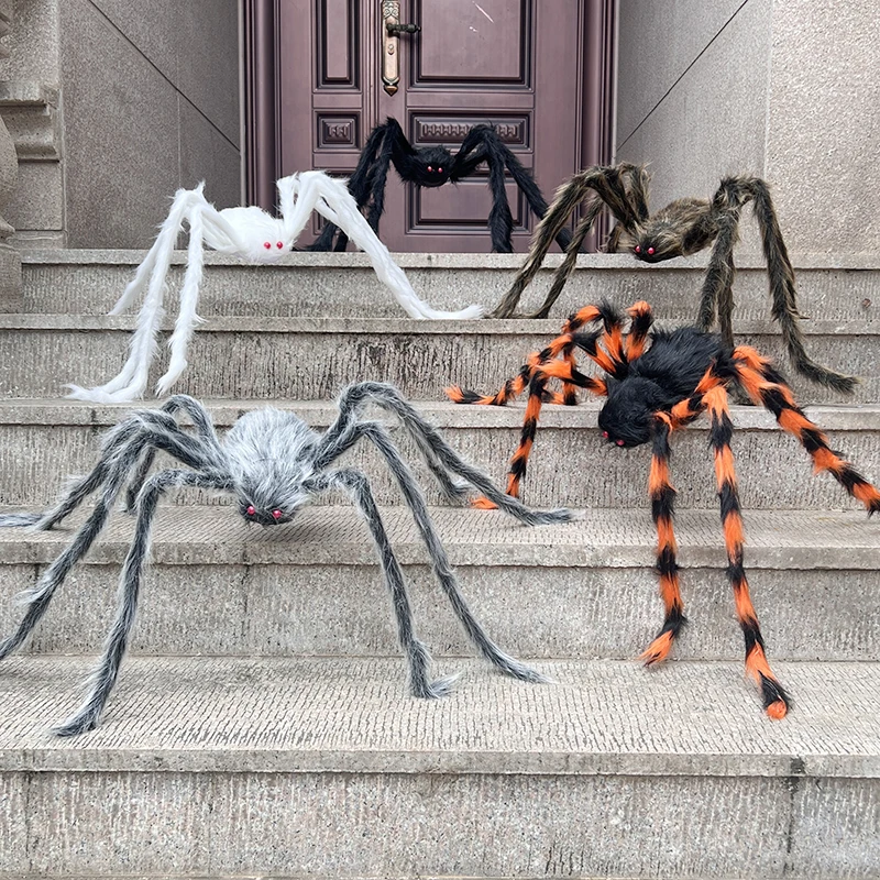 125CM Halloween Große Plüschspinnerei Horror Halloween Party Dekoration Requisiten Outdoor Riesenspinne Haus Garten Schwarze Spinnenspielzeug