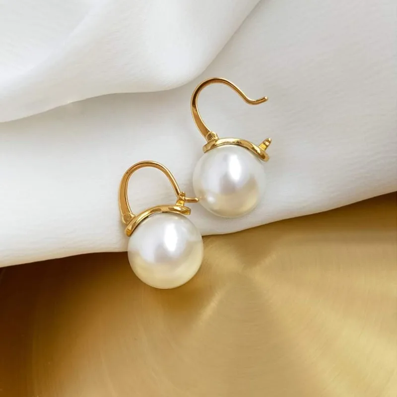 أنيقة 925 فضة اللؤلؤ إسقاط أقراط استرخى مسمار 14K مطلية بالذهب أقراط للنساء في سن المراهقة الفتيات أمي 14 مللي متر #5