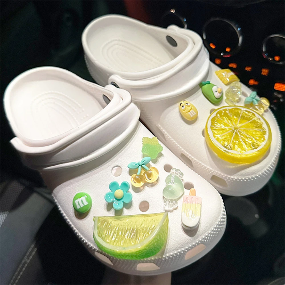 13pcs Whole Set DIY 3D Fruit Crystal Cyan Lemon Hole Shoe Charms Designer Quality Garden Shoe Decoration Accessories Girl Gift image 4