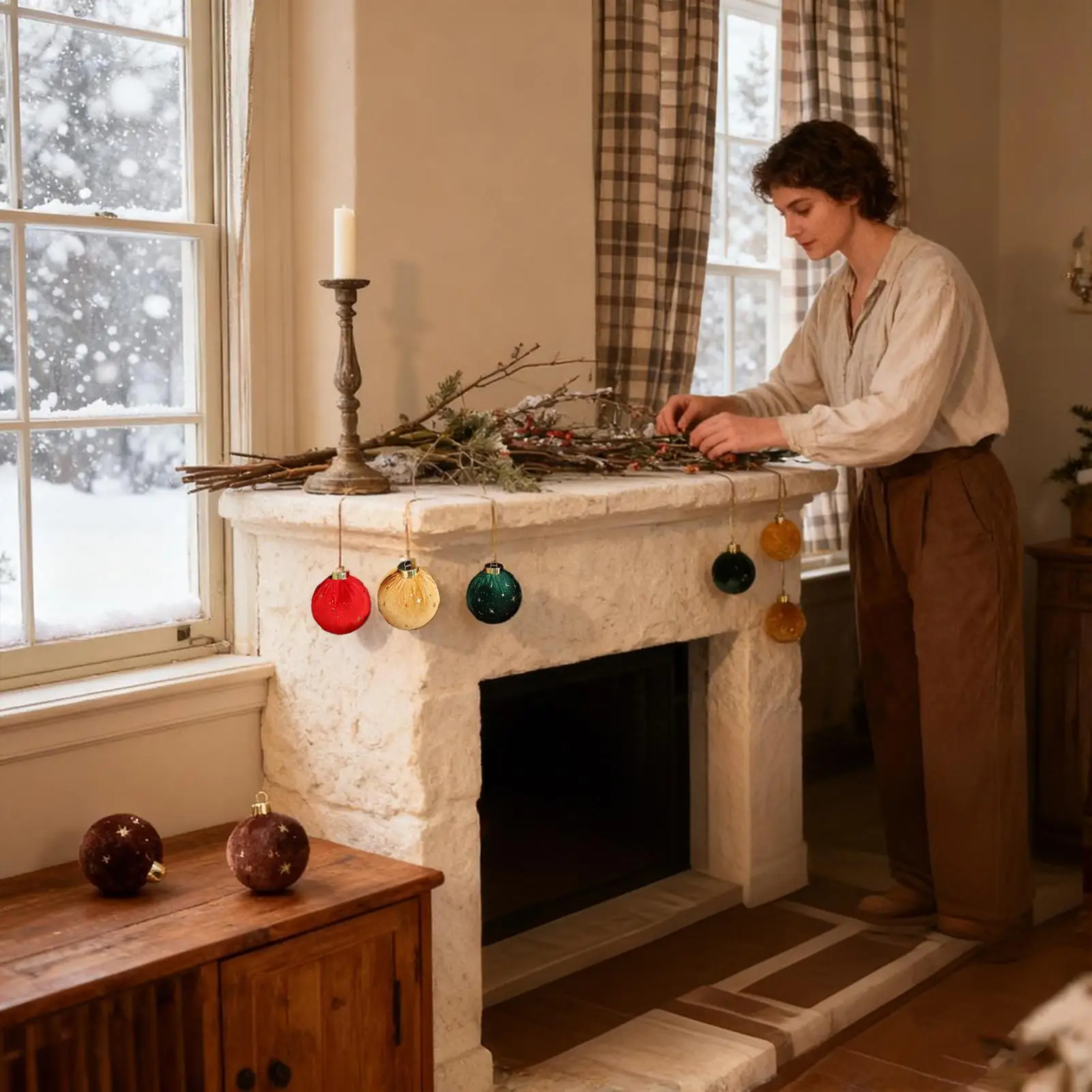 

Бархатные украшения для рождественской елки, 15 шт., флокированные украшения для дома, елочное украшение для фермерского дома, спальни, ванной комнаты