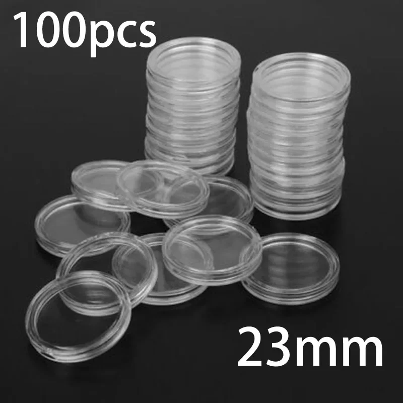 Plastic Coin Holders Capsules, 23mm Diameter, 100Pcs Clear Storage Case Box, Safely Protect Your Coin Collection