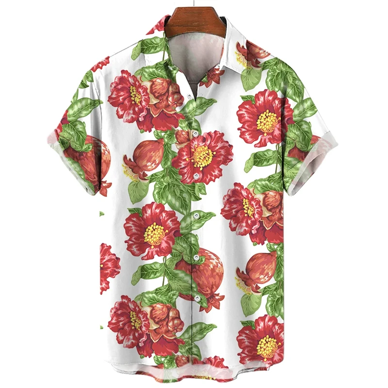 

Hawaiian Fruit Pomegranate 3D Printed Beach Shirts Funny Guava Graphic Blouses For Men Clothes Casual Boy Short Sleeve Male Tops