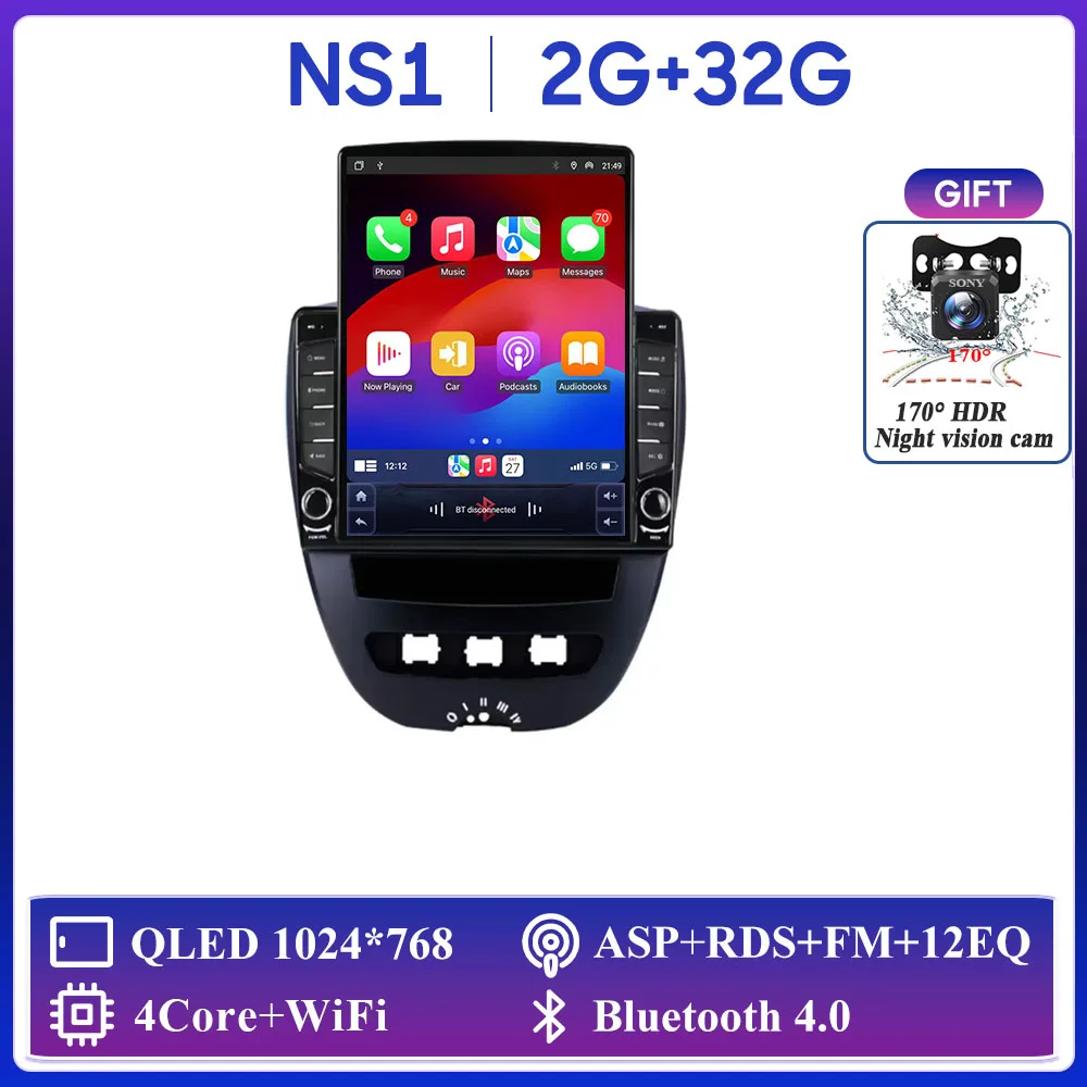 For Peugeot 107 Toyota Aygo Citroen C1 Car Radio Carplay Navigation GPS Stereo Android Auto Screen No 2din Video WiFi Autoradio
