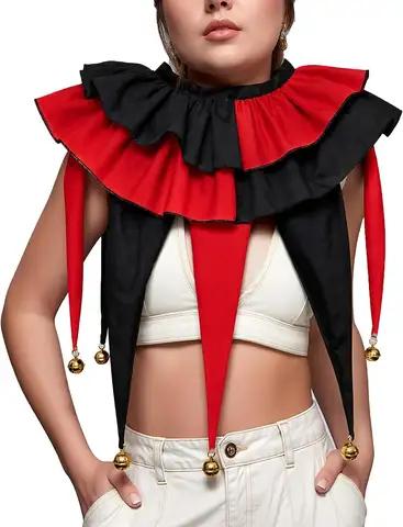 Jester Clown Collar Ruffled Neck Ruff with Bells