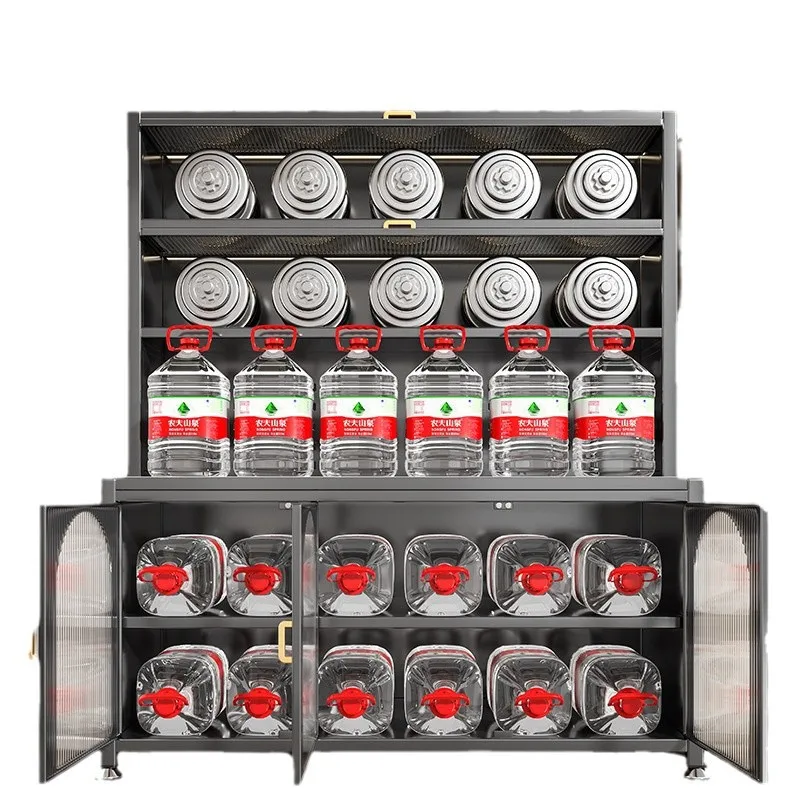 ชั้นวางของในครัวสูงจากพื้นจรดเพดานหลายชั้นในครัวเรือนมัลติฟังก์ชั่นที่เก็บของในตัวติดผนังตู้ชาม