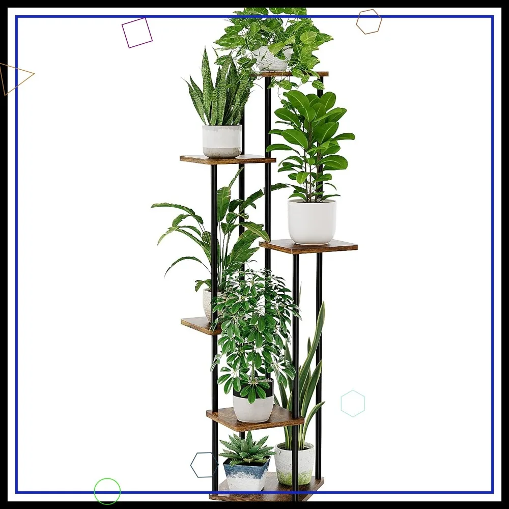 

6-ярусная высокая подставка для растений для использования в помещении и на улице, угловая полка для патио, сада, балкона, гостиной, спальни, коричневого цвета
