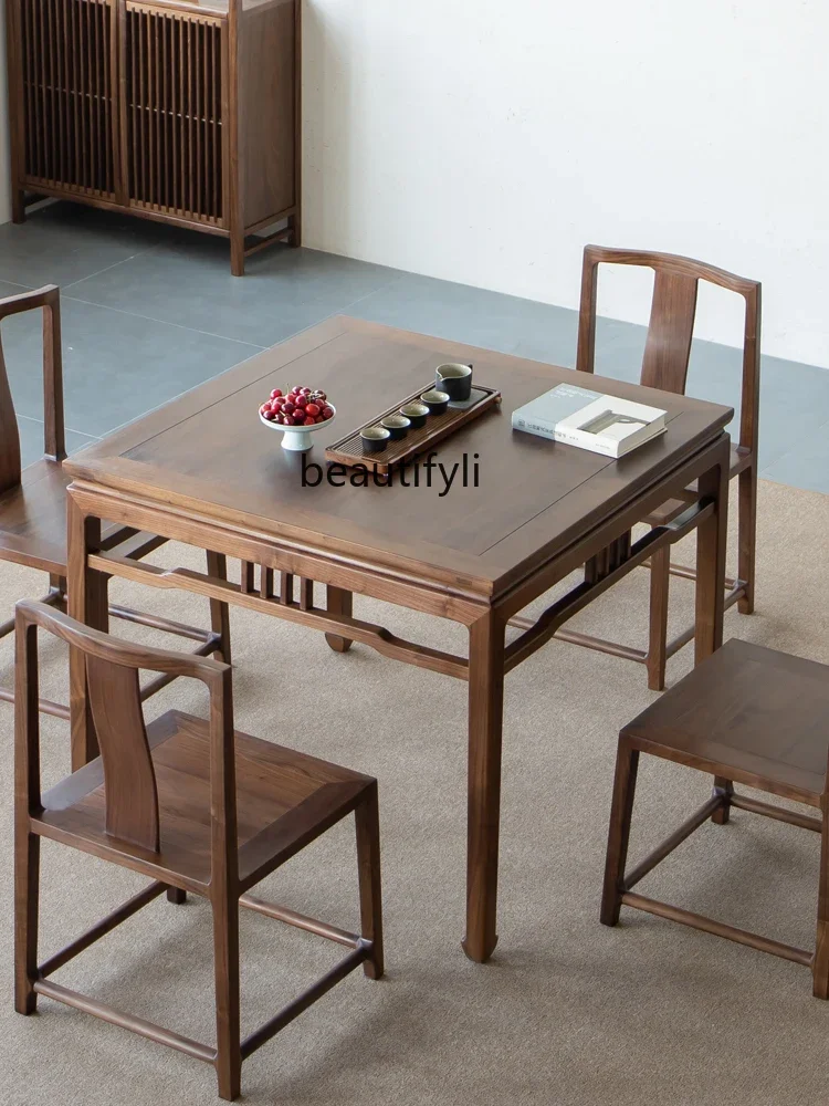 

New Chinese solid wood square tea table North American black walnut dining table, old elm home