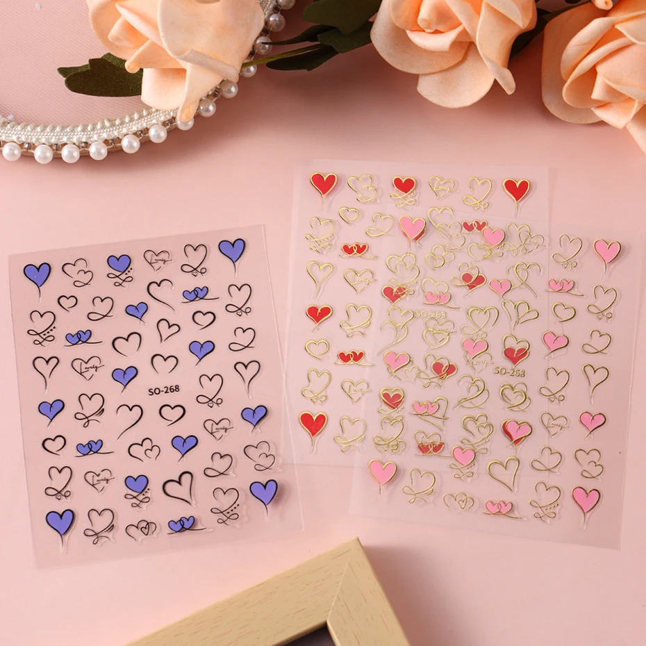3Colos 3D ملصقات أظافر القلب - Y2K ذاتية اللصق الذهبي والوردي بريق الحب الشارات استخدام واحد الخيال موضوع الزينة fo #6