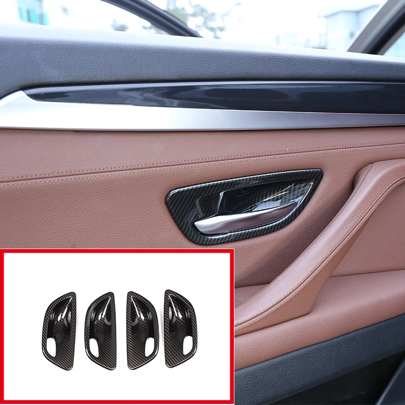 4 Pcs Carbon Fiber Style ABS Interior Door Bowl Cover Trim For BMW 5 Series F10 520 525 2011-2017 Car Accessory