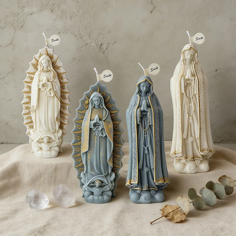 Angel Virgin Mary Silicone Candle Mold DIY Virgin Mary Shape Sculpture Statu Molds Aromatherapy Plaster Clay Home Decorate Mold