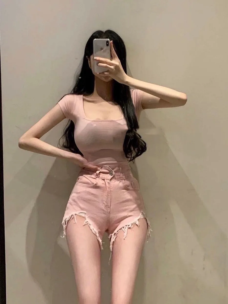 กางเกงยีนส์เอวสูงทรงตรงผ้าเดนิมบางเบาสำหรับฤดูร้อน ผ้ายืดคอตตอนสำหรับผู้หญิง ช่วยให้ดูผอมเพรียว