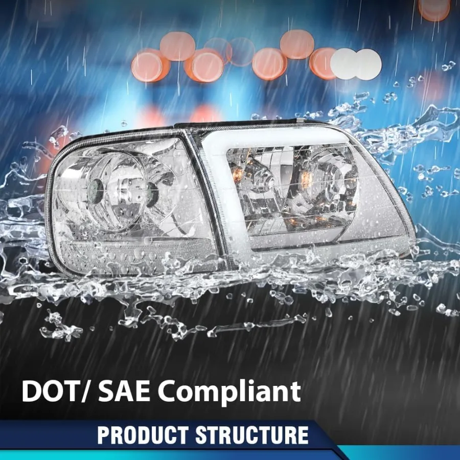 مجموعة مصابيح أمامية LED DRL مع أضواء وقوف السيارات الزاوية لـ 19972003 F150 2004 F150 Heritage 19981999 F250 19972002 Expedition C #5