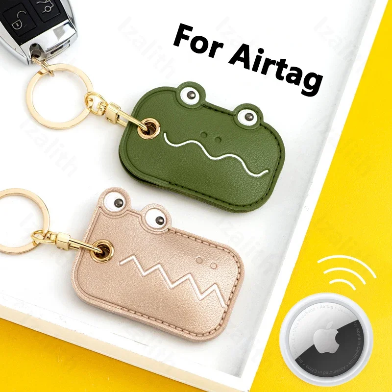 Leather Keychain Holder Case for Apple AirTag Cute Protective Air Tag Cover Keychain Anti-Scratch Finder GPS Tracker Case Wallet