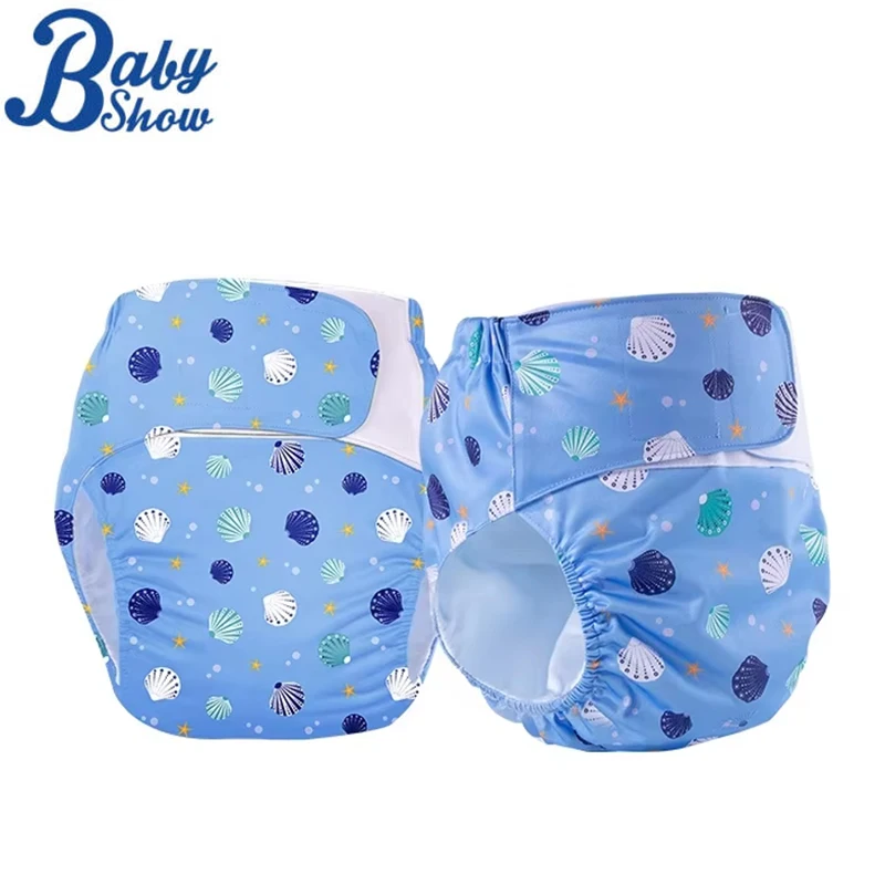 Reusable Washable Adjustable Hook and Loop Adult Cloth Diaper Leakproof Leg Cuffs Soft Suede Cloth Inner Lining Printed Design
