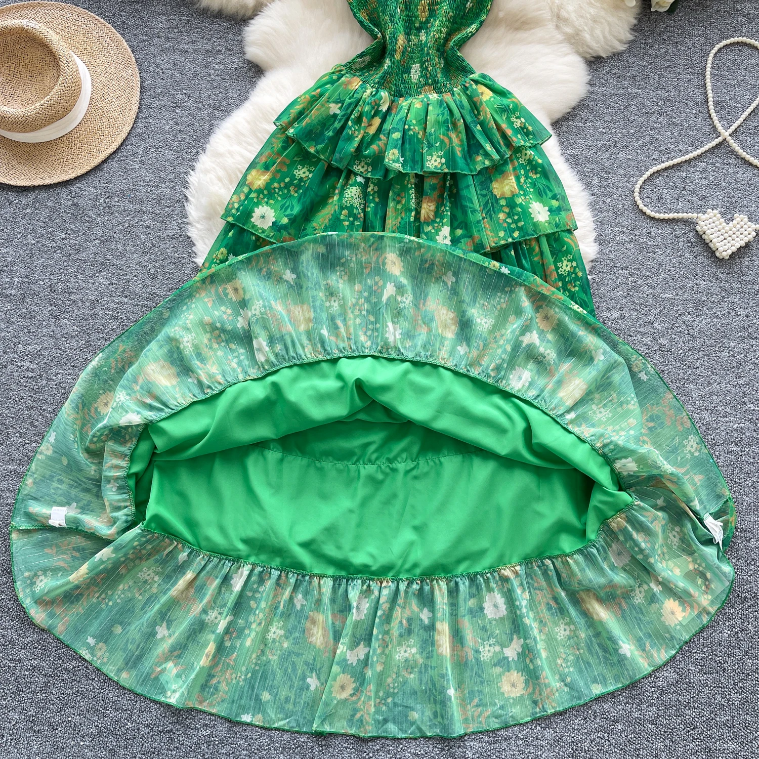 Vintage Boho plage vert robe longue femmes été sans bretelles sans manches dos nu robe à volants Sexy soirée robes d'anniversaire