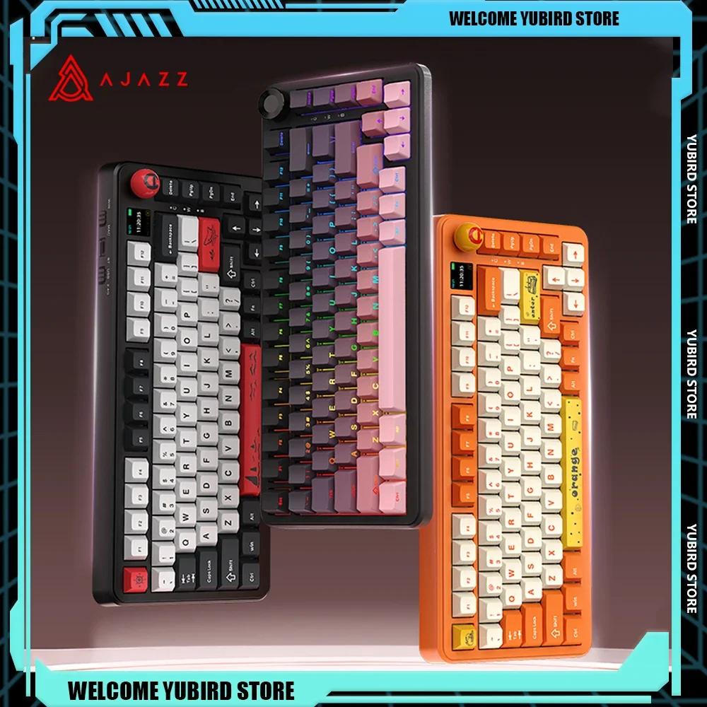 AJAZZ AK820max Tri-mode Mechanical Keyboard Wireless Bluetooth Customize Side Carved Video Game Gasket 75 Keys Keyboard Gifts