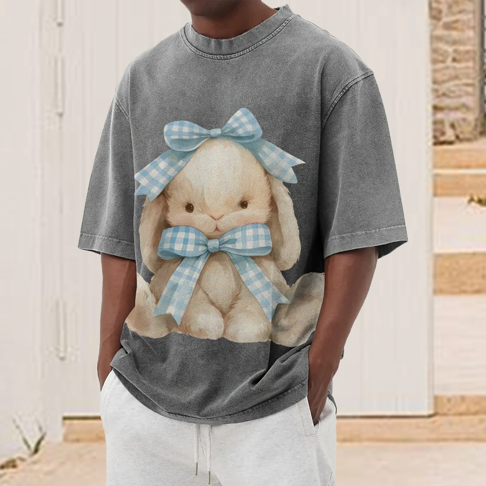 Bunny with Bow Print, Cute, Cuddly and Charming Y2k Graphic T-Shirt,Lovely Style, Soft Fabric for Animal-Loving Casual Looks