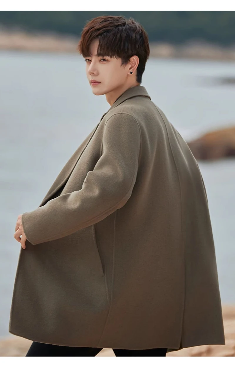 Double-sided Wool Men's Coat, Youthful and Fashionable Cashmere Suit Jacket, Business Casual Style, Comfortable Men's Clothing