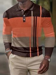 2024 New European And American Men's Fashion The High Street Long Sleeve Casual Stripe Stitching Polo Shirt