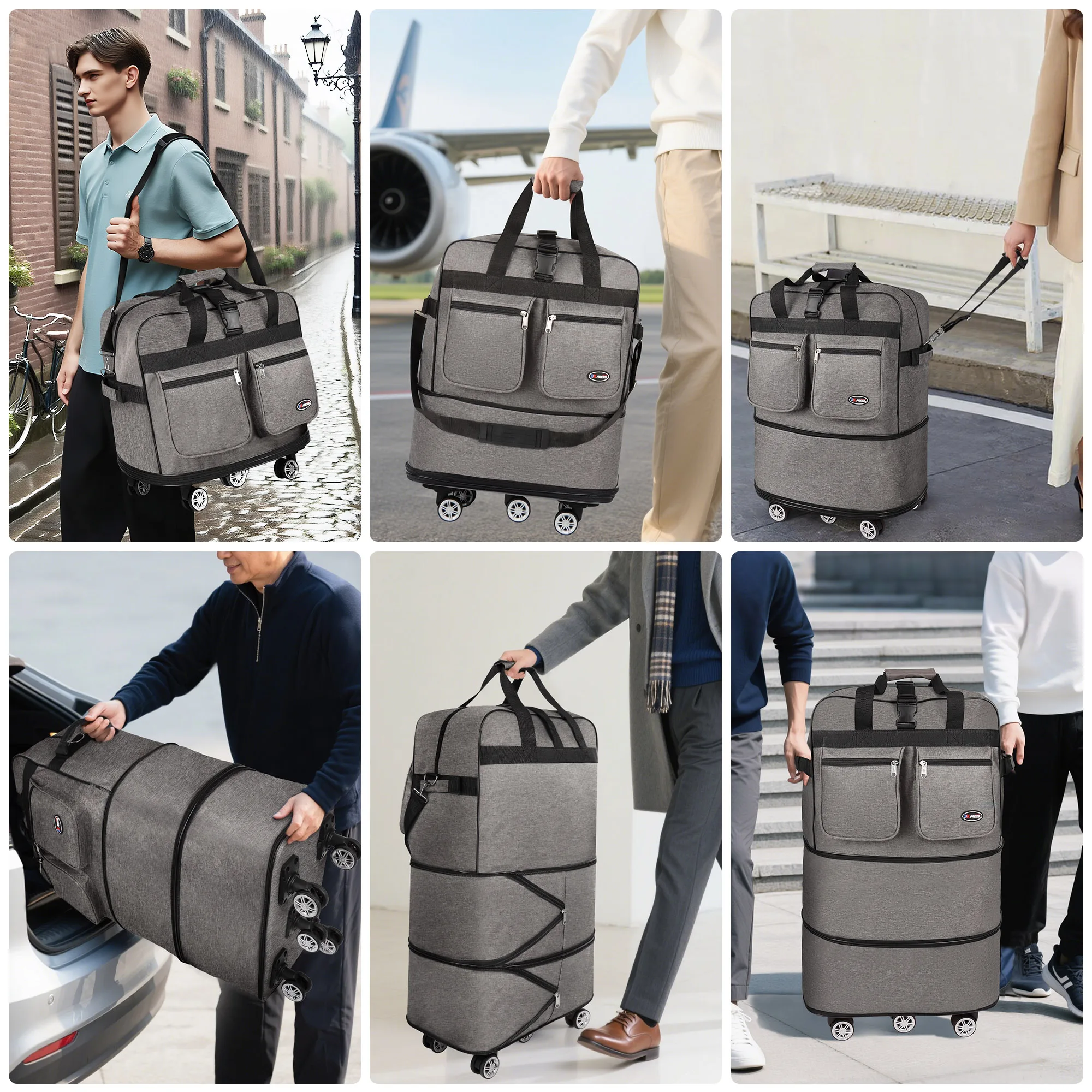 Folding Travel Bag Luggage Compartment Swivel Wheel Storage Box Large Capacity Telescopic Luggage Bag Overnight Bag 30