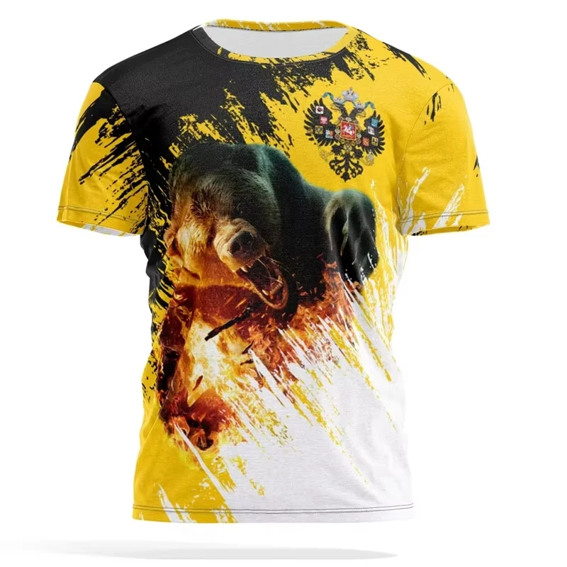 Russian flag 3D printed men's short-sleeved T-shirt, breathable and quick-drying summer sportswear
