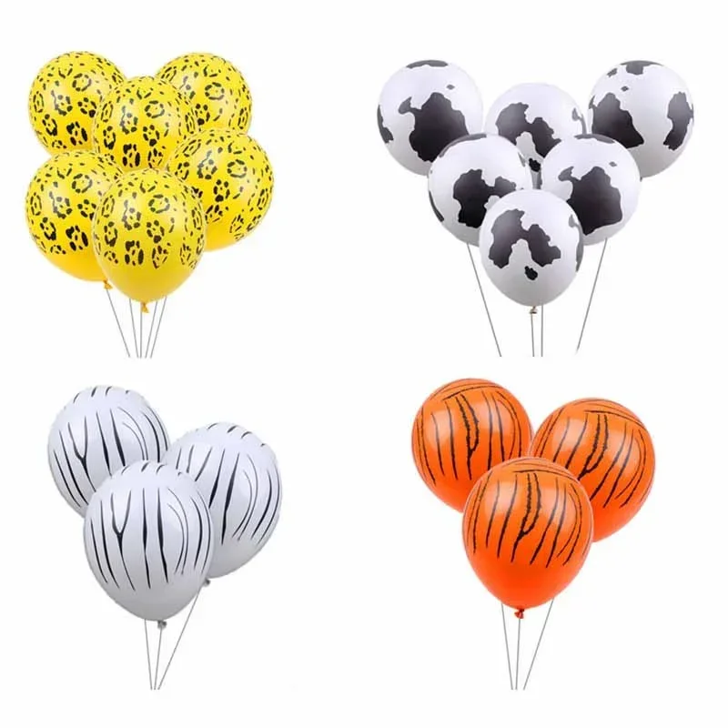 5 قطعة 12 بوصة الحيوانات البرية بالونات اللاتكس الغابة سفاري النمر زيبرا البقرة طباعة لحديقة الحيوان تحت عنوان حفلة عيد ميلاد الديكور استحمام الطفل #1