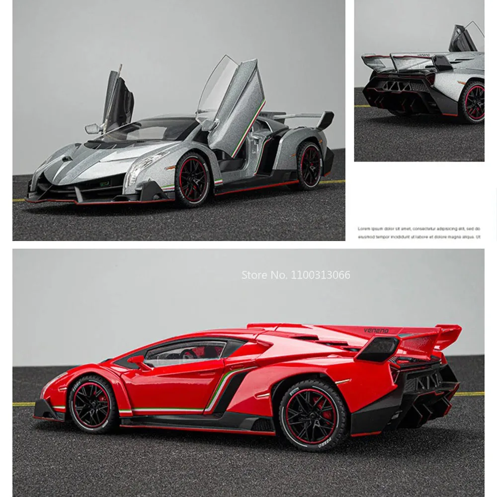 1:24 Scale Veneno Alloy Cars Model Diecast Toys 3 Doors Can Opened Sports Car with Light Sound Vehicle for Kids Birthday Present