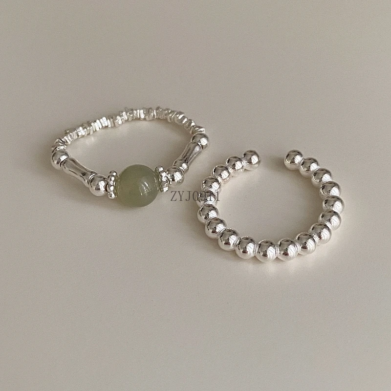 خاتم من الفضة الإسترليني من الخيزران المكسور من اليشم الهيتي مصنوع يدويًا مطرز بحبل مرن صيني جديد