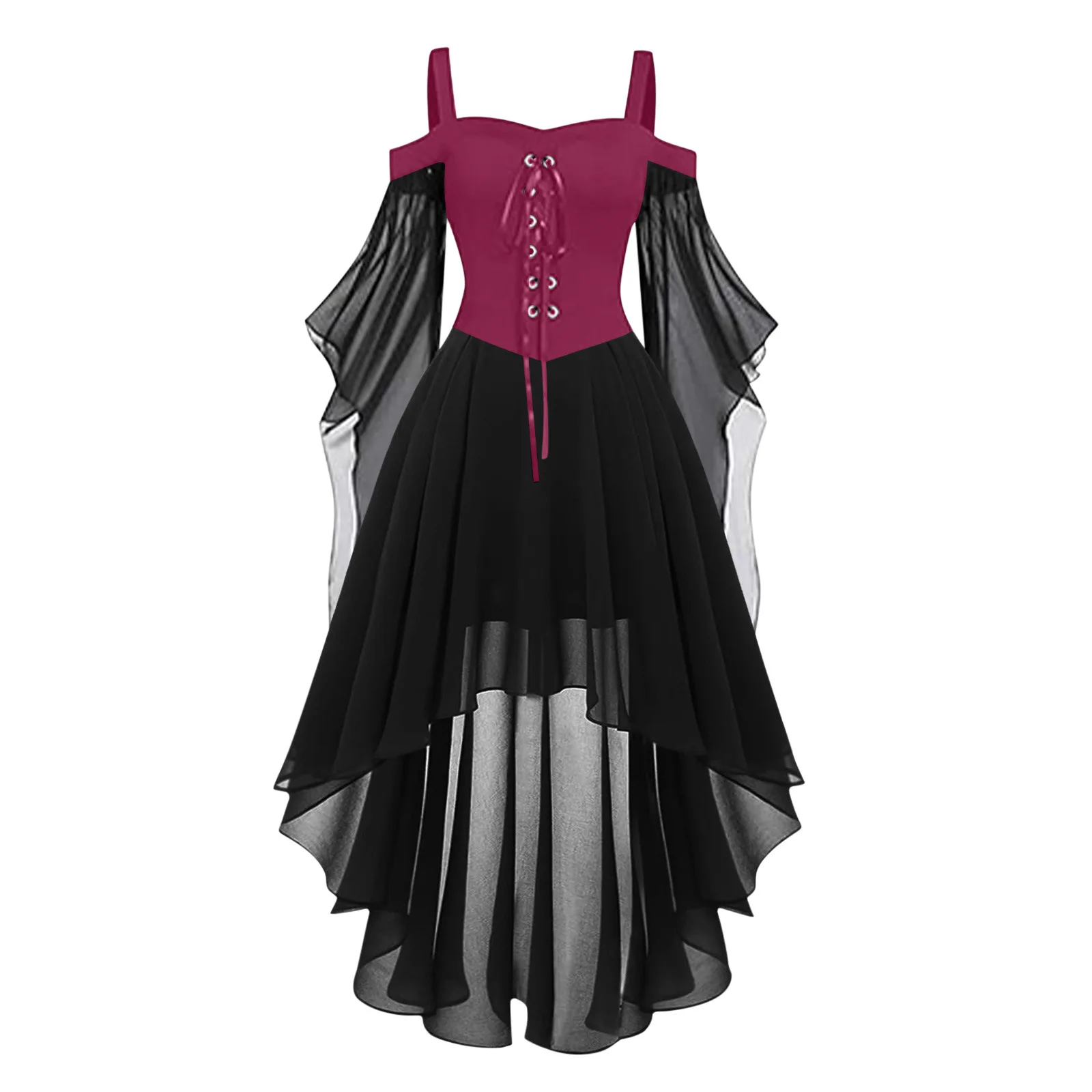 

Women'sMedieval Gothic Dress Off Shoulder Mesh Flare Sleeve High Low Ruffle Hem Costume Carnival Halloween Cosplay Party Outfit