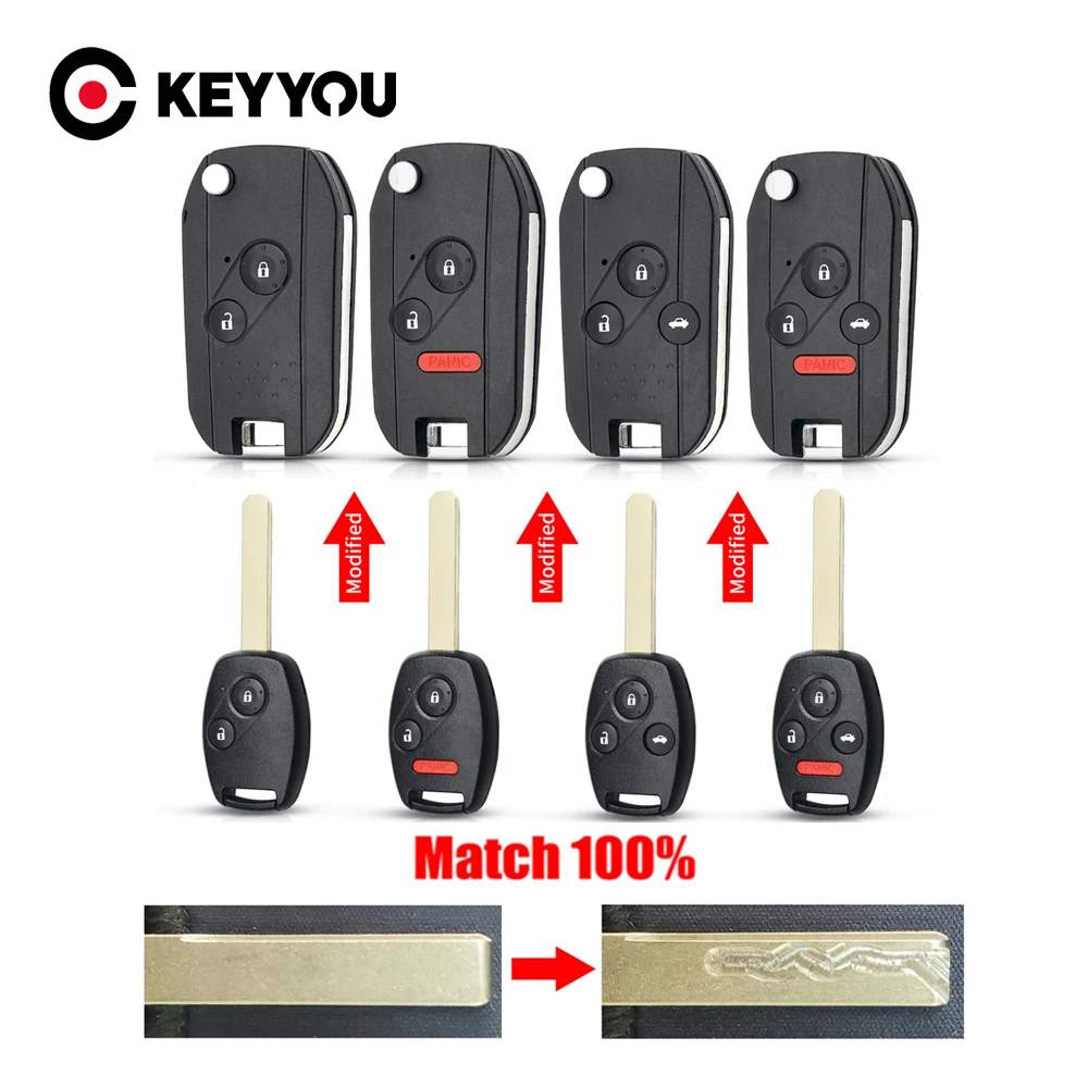 KEYYOU With Cutting Serivce Flip Remote Car Key Shell Case For Honda Odyssey Rigeline Accord CRV Civic Fit Pilot Insight CR-V