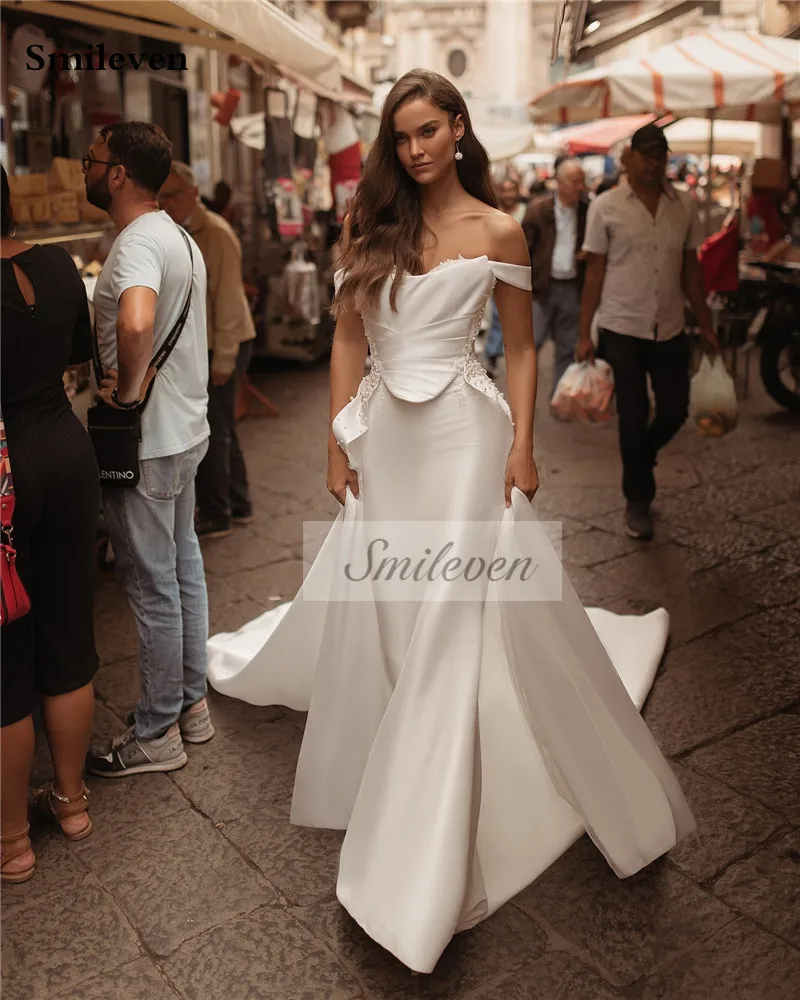 Smileven Dubai Abiti da sposa a sirena Perle Abiti da sposa senza maniche Vestido de novia 2024 Abiti da sposa rimovibili personalizzati